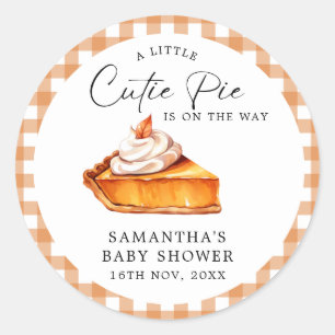 Cutie Pie Pumpkin Fall Gingham Baby Shower  Classic Round Sticker
