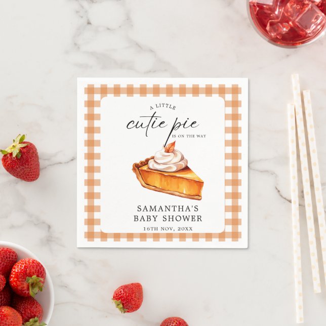 Cutie Pie Pumpkin Fall Gingham Baby Shower  Napkin (Insitu)