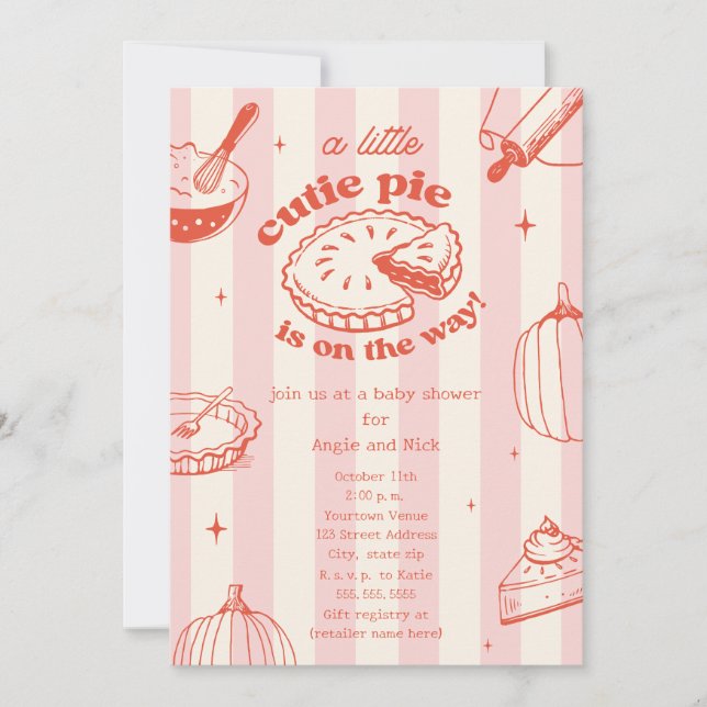 Cutie Pie Pumpkin Fall Girl Baby Shower Invitation (Front)