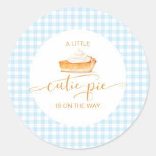 Cutie Pie pumpkin pie blue plaid baby shower Classic Round Sticker