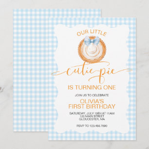 Cutie Pie pumpkin pie blue plaid First Birthday Invitation