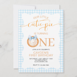 Cutie Pie pumpkin pie blue plaid First Birthday Invitation