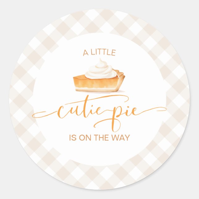 Cutie Pie pumpkin pie Fall plaid baby shower Classic Round Sticker (Front)