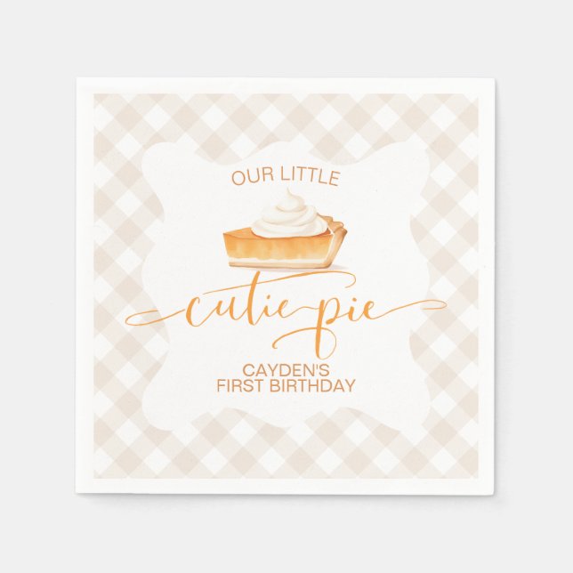 Cutie Pie pumpkin pie Fall plaid First Birthday Napkin (Front)