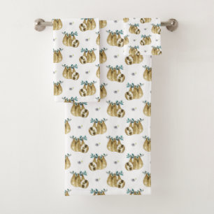 Cutie Pie Watercolor Sloth Pattern Bath Towel Set