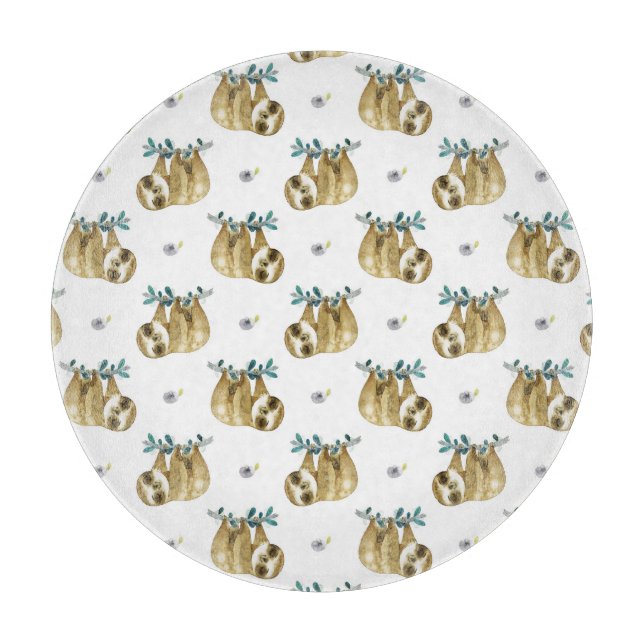 Cutie Pie Watercolor Sloth Pattern Cutting Board (Front)