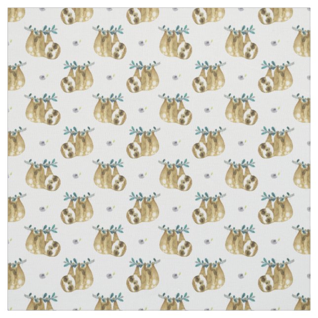 Cutie Pie Watercolor Sloth Pattern Fabric (Swatch)