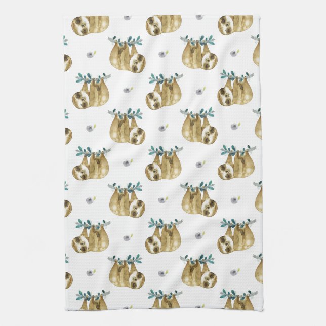 Cutie Pie Watercolor Sloth Pattern Kitchen Towel (Vertical)