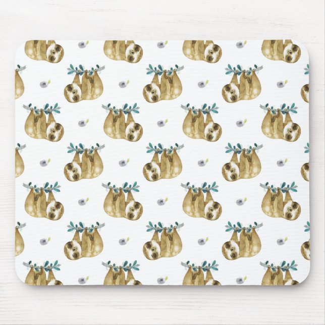 Cutie Pie Watercolor Sloth Pattern Mouse Pad (Front)