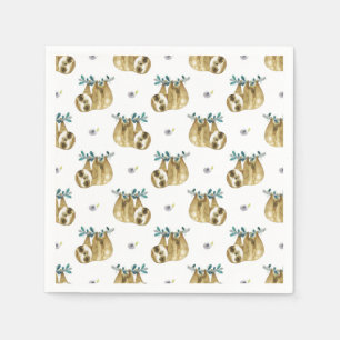 Cutie Pie Watercolor Sloth Pattern Napkin