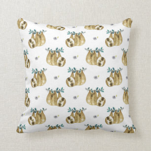 Cutie Pie Watercolor Sloth Pattern Throw Pillow