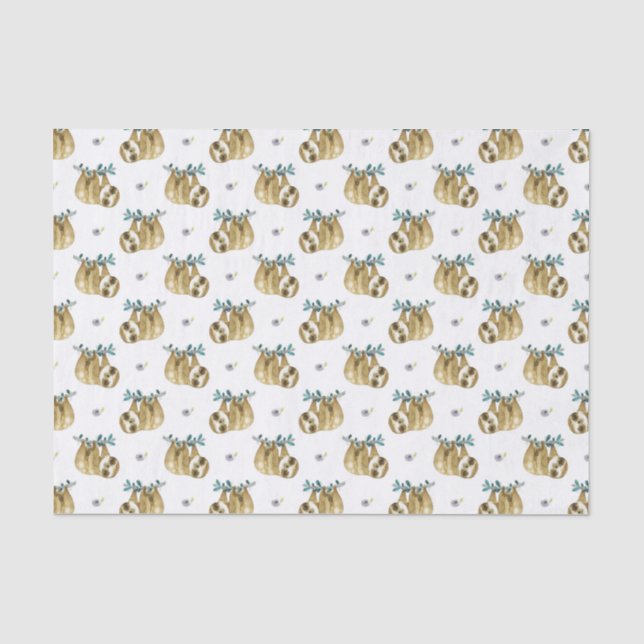 Cutie Pie Watercolor Sloth Pattern Tissue Paper (Front)