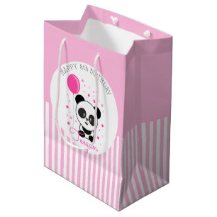 Cutie Pink Panda Personalized Birthday Medium Gift Bag