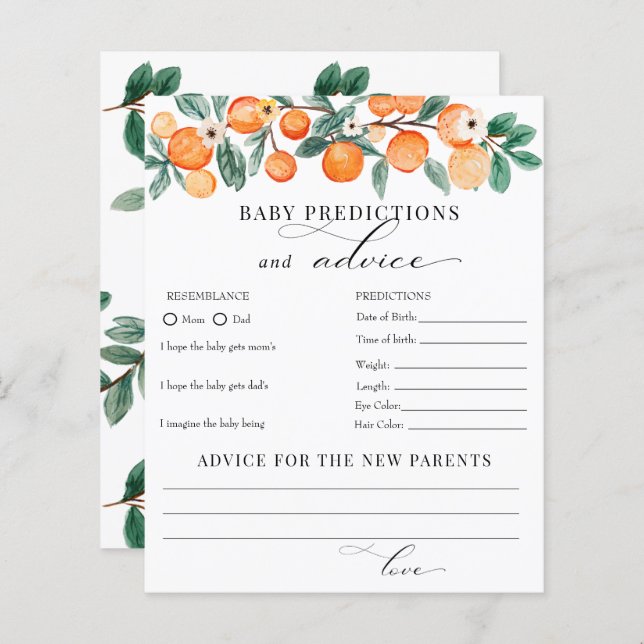 Cutie | Predictions Advice Baby Shower  (Front/Back)