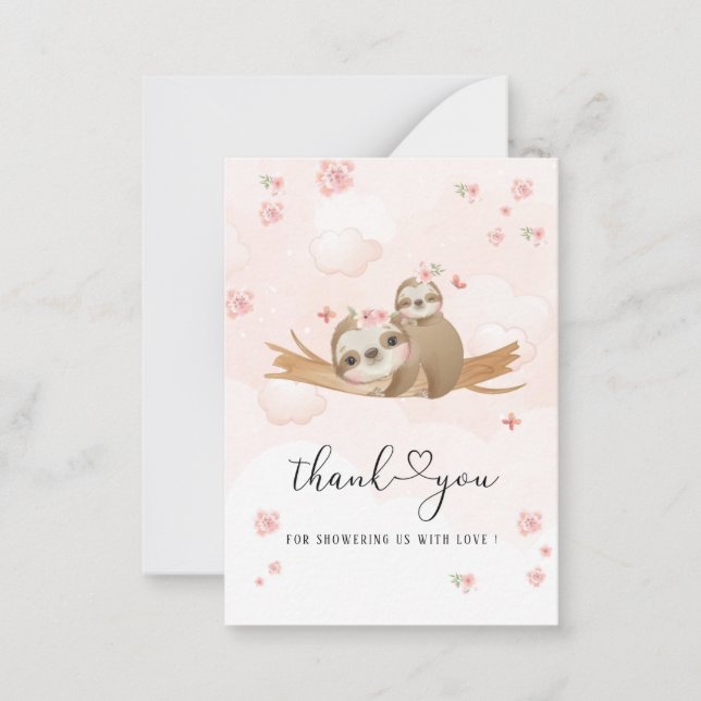  Cutie Sloth Pink Flowers Watercolor baby shower t Card (Front)