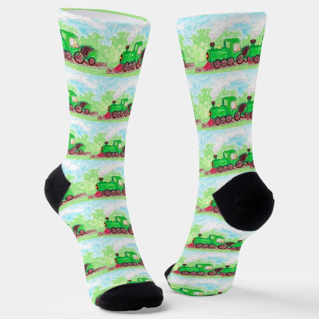 Cutie the Guinea Pig Driving a Train Painting Socks (Angled)