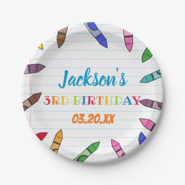 Cuties Crayon Art Paper Colourful Party Birthday Paper Plate (Front)