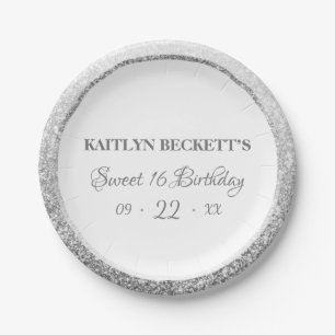 Cuties Sweet 16 Silver Glitter Elegant Birthday  Paper Plate
