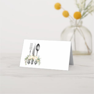 cutlery and floral wedding placecard