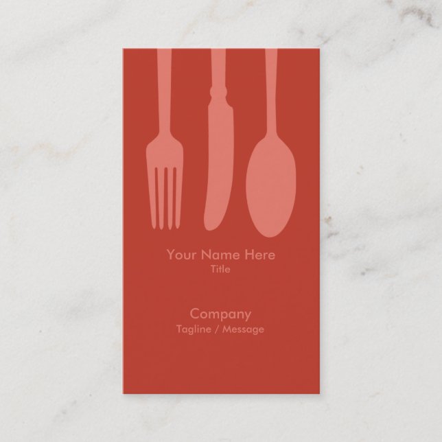 Cutlery Cafe Business Card (Dk Retro Red) (Front)