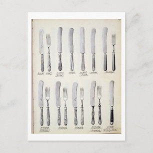 Cutlery designs, from a trade catalogue of domesti postcard
