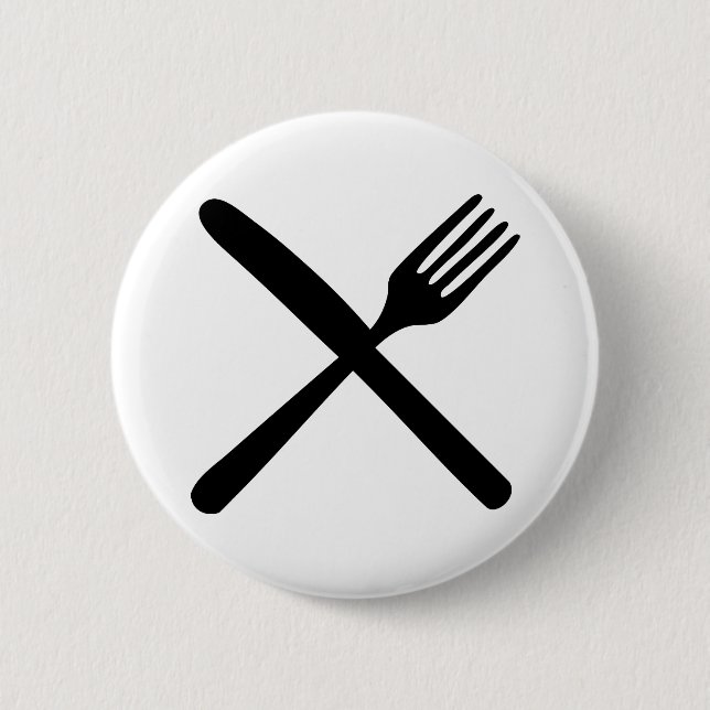 cutlery fork and knife crossed 2 inch round button (Front)