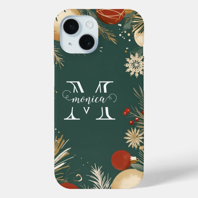 Cutom Name Monogram Festive Christmas Ornaments Case-Mate iPhone Case (Back)