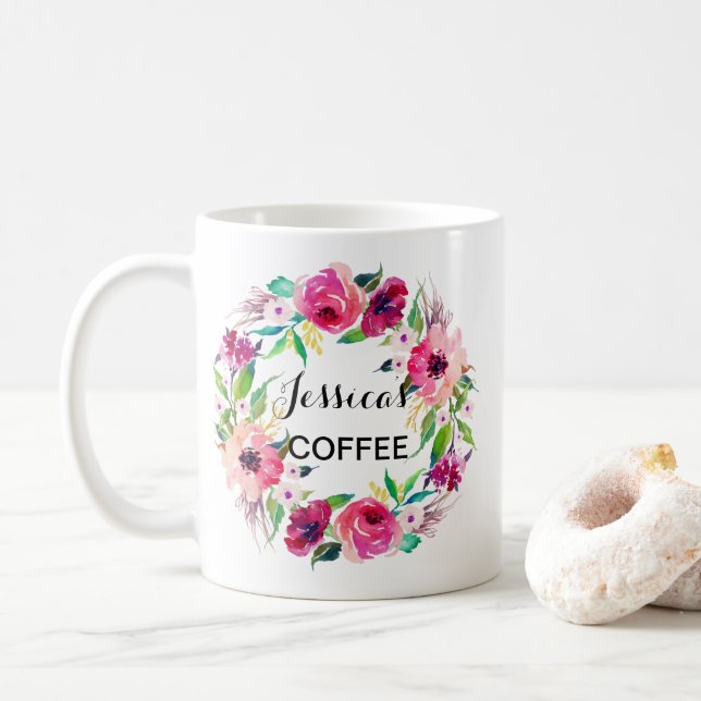 Cutom Name Mug, Personalized Name Mug, Floral-2 Coffee Mug (With Donut)