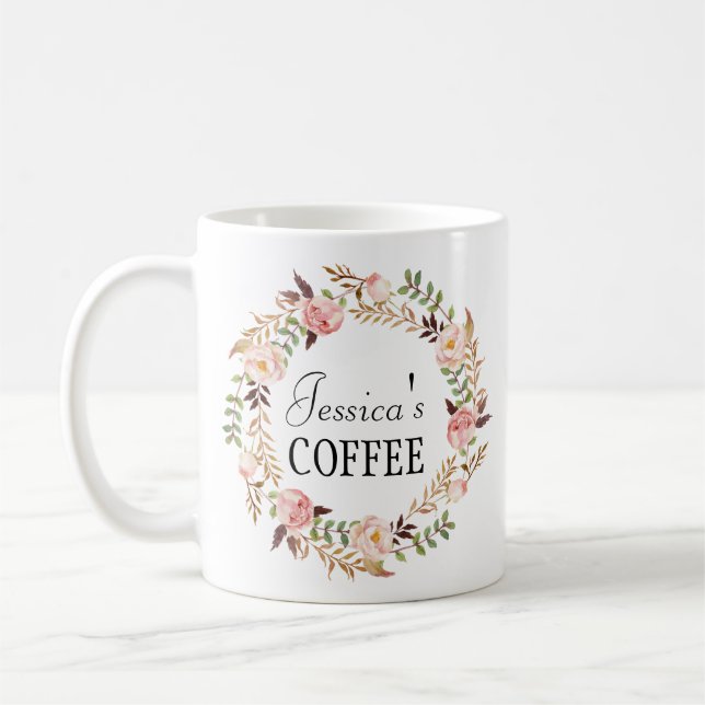 Cutom Name Mug, Personalized Name Mug, Floral-7 Coffee Mug (Left)