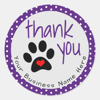 Cutom Purple Dog Paw Print Thank You Stickers