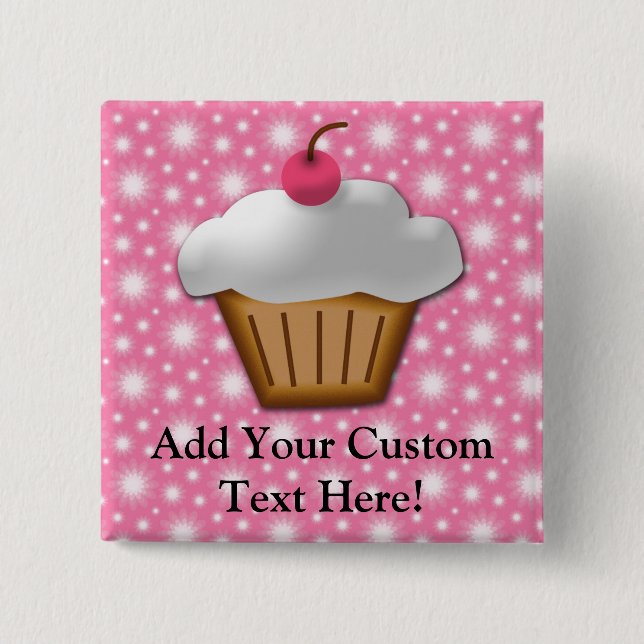 Cutout Cupcake with Pink Cherry on Top 2 Inch Square Button (Front)
