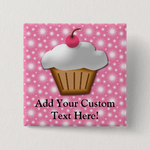 Cutout Cupcake with Pink Cherry on Top 2 Inch Square Button