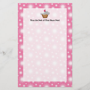 Cutout Cupcake with Pink Cherry on Top Stationery