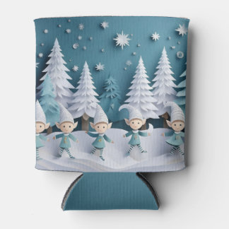 Cutout Elves in the Snow Christmas  Can Cooler