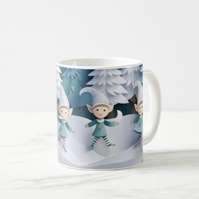 Cutout Elves in the Snow Christmas  Coffee Mug (Front Right)