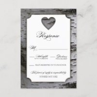 Cutout Heart Birch Tree Bark Wedding RSVP Cards