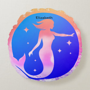 cutout of a mermaid round pillow