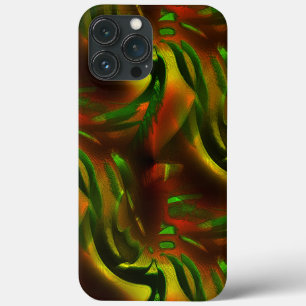 Cutout style green leaves with digital scratches   iPhone 13 pro max case