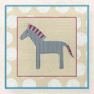 Cutout Zebra on Cream Background Glass Coaster