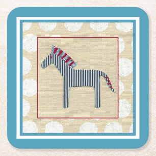 Cutout Zebra on Cream Background Square Paper Coaster