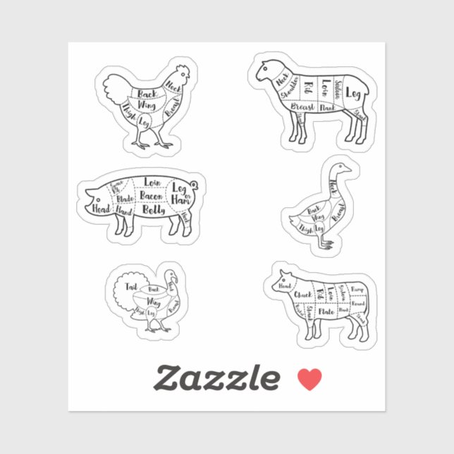 Cuts of Meat Stickers (Sheet)