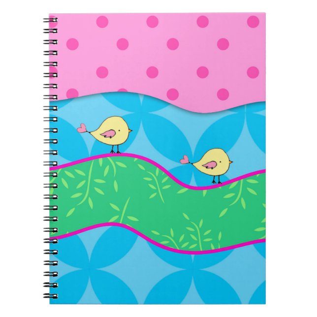 Cutsie Yellow Birds Bright Colourful Notebook (Front)