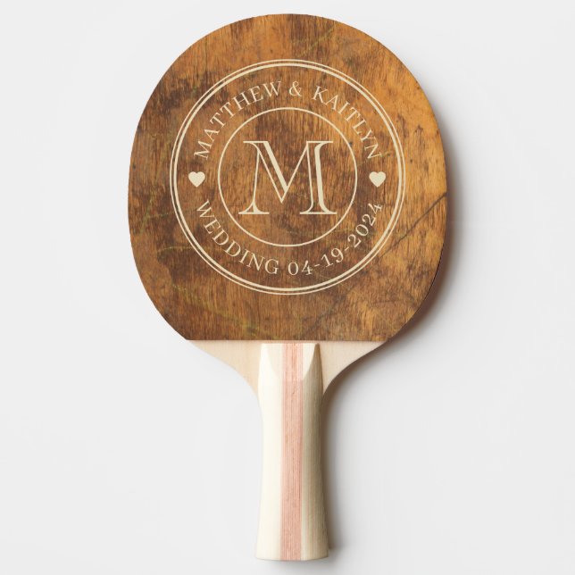 Cutting Block Wedding Monogram Heart Ping Pong Paddle (Front)