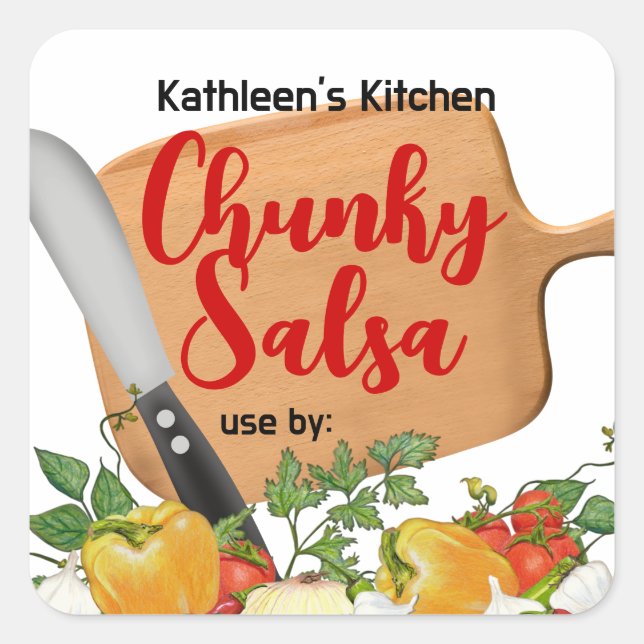 Cutting board chefs knife vegetables gift label (Front)