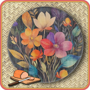 CUTTING BOARD - Colourful Flower Arrangement -Roun