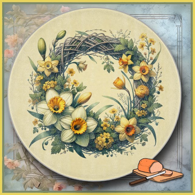 CUTTING BOARD - Daffodil Wreath #1 - 12" Round (Creator Uploaded)