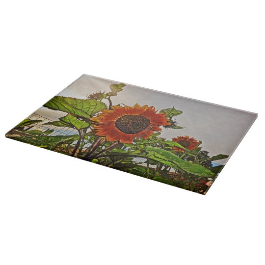 Cutting Board Glass Western Sunflowers