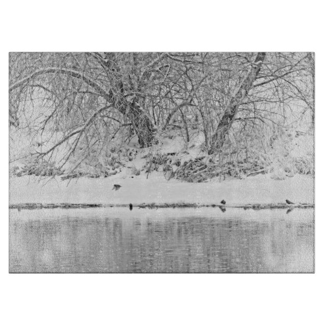 Cutting Board Glass Western Winter Tree River (Front)
