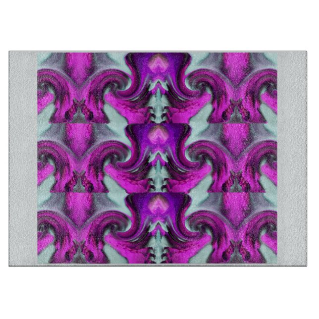 Cutting Board - Pattern on Blue, Fuschia/Purple (Front)