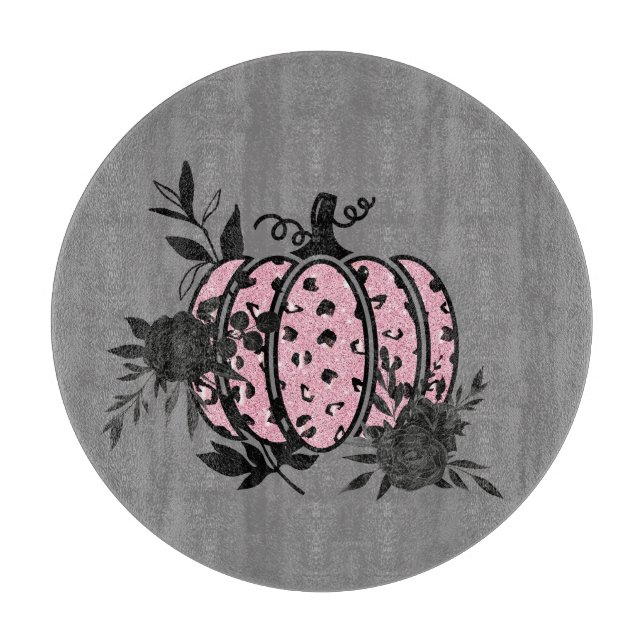 Cutting Board, Pink and Black Leopard Pumpkin Cutting Board (Front)